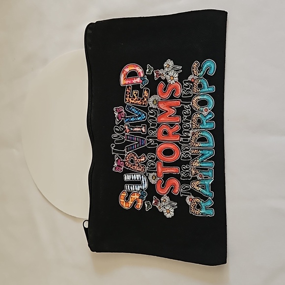 Hand Crafted Black Canvas Cosmetic Bag Pencil case Iron transfer Floral design - Picture 5 of 17